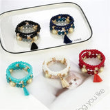 Bohemian Beaded Bracelet Set Tassel Charm Glass Beads Bangle