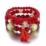 Bohemian Beaded Bracelet Set Tassel Charm Glass Beads Bangle