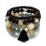 Bohemian Beaded Bracelet Set Tassel Charm Glass Beads Bangle