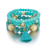 Bohemian Beaded Bracelet Set Tassel Charm Glass Beads Bangle