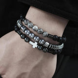 3pcs/Lot Cross Bead Bracelet Sets Hematite Stone Beaded Bracelets
