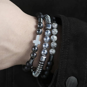 3pcs/Lot Cross Bead Bracelet Sets Hematite Stone Beaded Bracelets