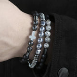 3pcs/Lot Cross Bead Bracelet Sets Hematite Stone Beaded Bracelets