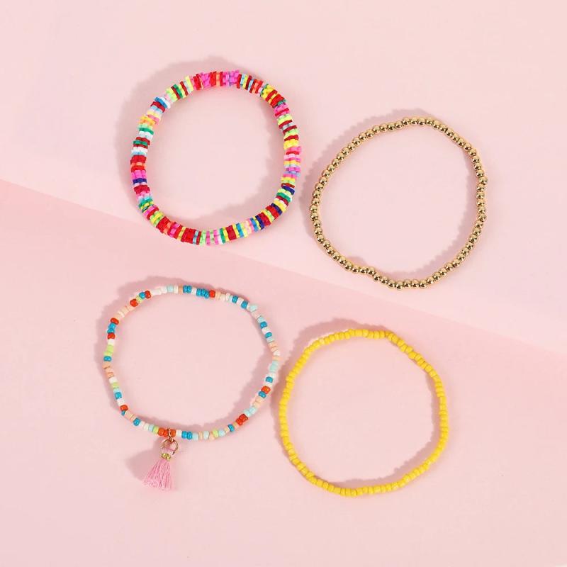 Bohemian Ethnic Soft Pottery Bracelet with Tassel Pendant