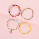 Bohemian Ethnic Soft Pottery Bracelet with Tassel Pendant