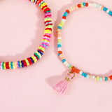Bohemian Ethnic Soft Pottery Bracelet with Tassel Pendant