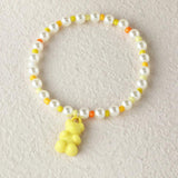 Resin Candy Jelly Bear Charms Bracelet Set Pearls Beads