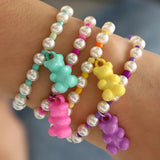 Resin Candy Jelly Bear Charms Bracelet Set Pearls Beads