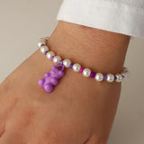 Resin Candy Jelly Bear Charms Bracelet Set Pearls Beads