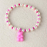 Resin Candy Jelly Bear Charms Bracelet Set Pearls Beads