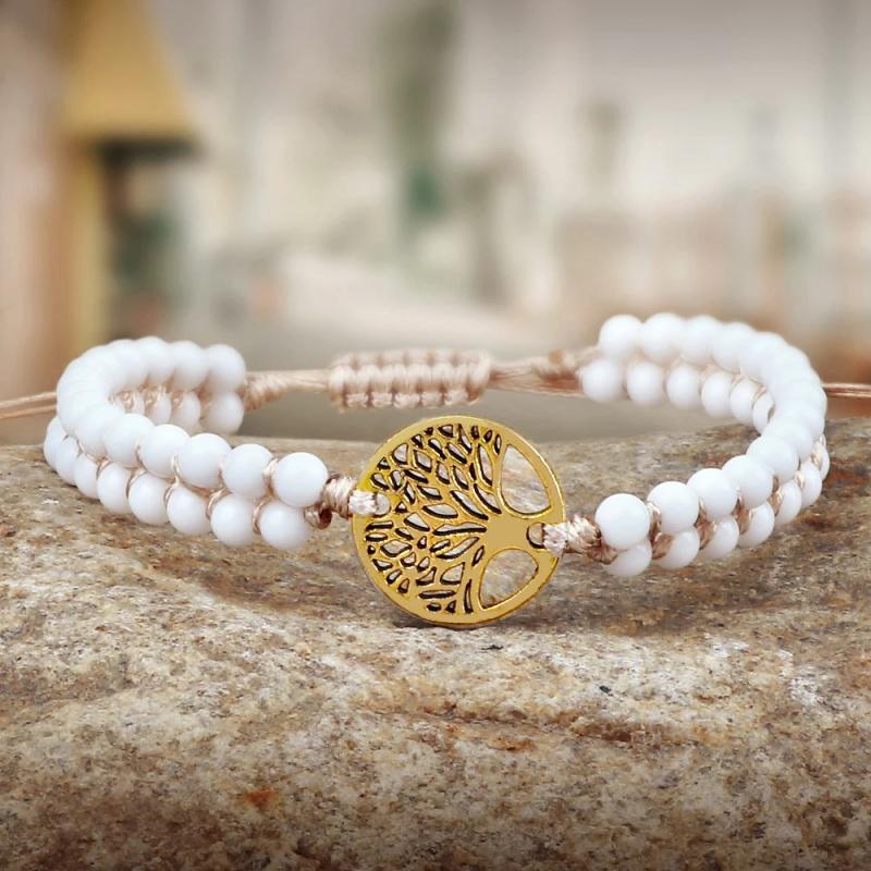 Tree Of Life Charm Beaded Bracelet Natural Stone Boho Wristband