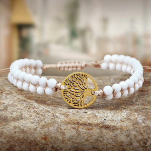 Tree Of Life Charm Beaded Bracelet Natural Stone Boho Wristband