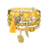 Ethnic Acrylic Beads Bracelets with Feather Pendant