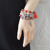 Ethnic Acrylic Beads Bracelets with Feather Pendant