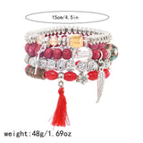 Ethnic Acrylic Beads Bracelets with Feather Pendant