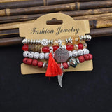 Ethnic Acrylic Beads Bracelets with Feather Pendant