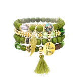 Ethnic Acrylic Beads Bracelets with Feather Pendant