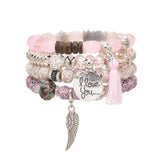 Ethnic Acrylic Beads Bracelets with Feather Pendant