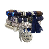 Ethnic Acrylic Beads Bracelets with Feather Pendant