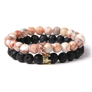 2pcs/set Agat Bead Bracelets Crown Charm Couples Jewelry
