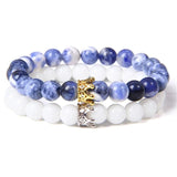 2pcs/set Agat Bead Bracelets Crown Charm Couples Jewelry