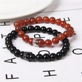 2pcs/set Agat Bead Bracelets Crown Charm Couples Jewelry