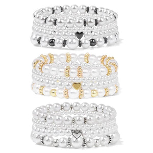 4pc/Set Pearl Bracelets Hematite Heart Charm Bracelet Wedding Jewelry