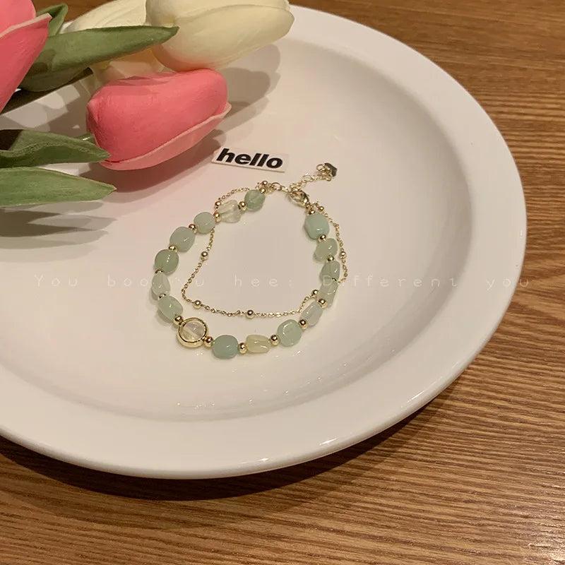 Double Layer Prehnite Bracelet for Women
