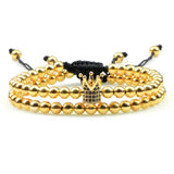 CZ Crown Charm Couples Bracelet Set Braided Adjustable Yoga Jewelry Gift