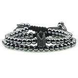 CZ Crown Charm Couples Bracelet Set Braided Adjustable Yoga Jewelry Gift