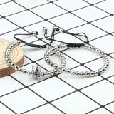 CZ Crown Charm Couples Bracelet Set Braided Adjustable Yoga Jewelry Gift