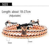 CZ Crown Charm Couples Bracelet Set Braided Adjustable Yoga Jewelry Gift