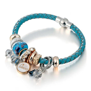 Women Charms Leather Bracelets & Bangles with Crystal Beads