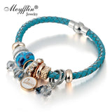 Women Charms Leather Bracelets & Bangles with Crystal Beads