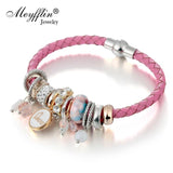 Women Charms Leather Bracelets & Bangles with Crystal Beads