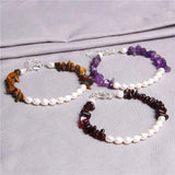 Colorful Natural Oval Pearl Beads Bracelet with Tiger Eye Stone
