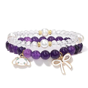 Crystal Bracelets Set Amethysts Pink Quartzs Rabbit Bowknot Brace