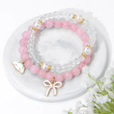 Crystal Bracelets Set Amethysts Pink Quartzs Rabbit Bowknot Brace