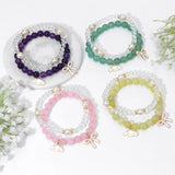 Crystal Bracelets Set Amethysts Pink Quartzs Rabbit Bowknot Brace