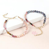 Boho Tourmaline Beads Bracelet Pink Pearl Women