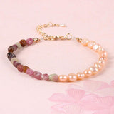 Boho Tourmaline Beads Bracelet Pink Pearl Women
