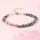 Boho Tourmaline Beads Bracelet Pink Pearl Women