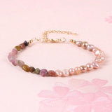 Boho Tourmaline Beads Bracelet Pink Pearl Women