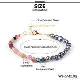 Boho Tourmaline Beads Bracelet Pink Pearl Women