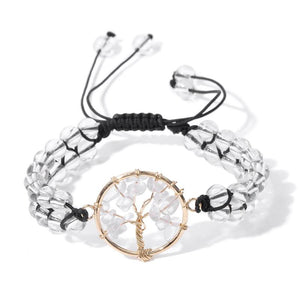 Natural Stone Tree Of Life Charm Beads Bracelet Agates Quartz