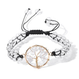 Natural Stone Tree Of Life Charm Beads Bracelet Agates Quartz