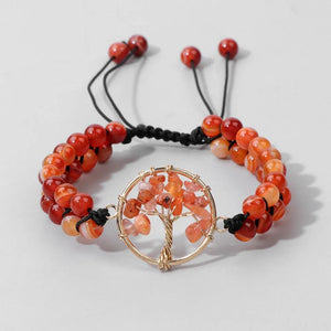 Natural Stone Tree Of Life Charm Beads Bracelet Agates Quartz