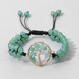 Natural Stone Tree Of Life Charm Beads Bracelet Agates Quartz
