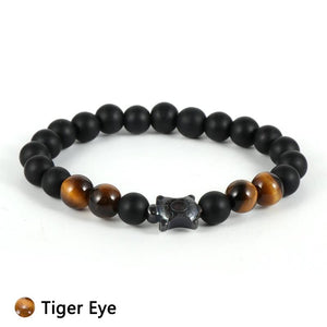 Natural Tiger Eye Stone Beaded Bracelet with Hematite Turtle Charm