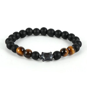 Natural Tiger Eye Stone Beaded Bracelet with Hematite Turtle Charm